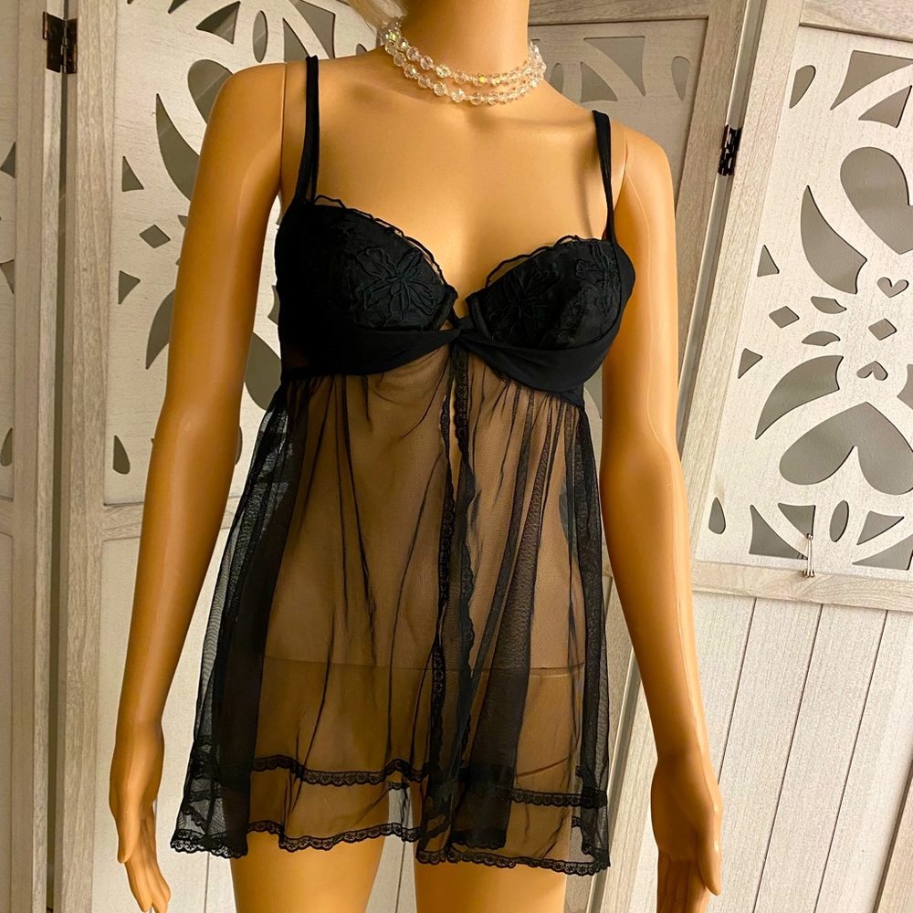 Native Intimates Black Sheer Neglige Size 34b Lin… - image 1